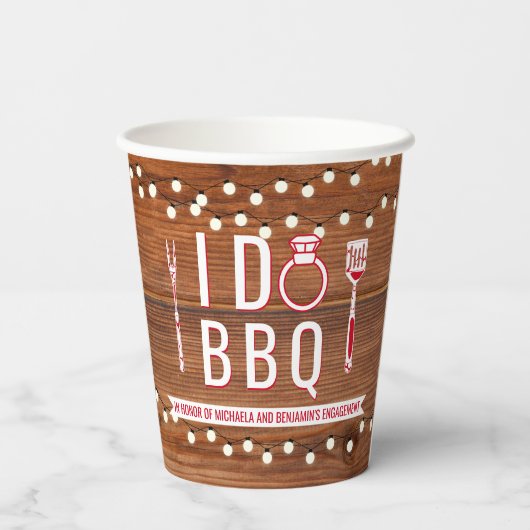 I Do BBQ Rustic Engagement Party Couples Shower Papieren Bekers (Achterkant)