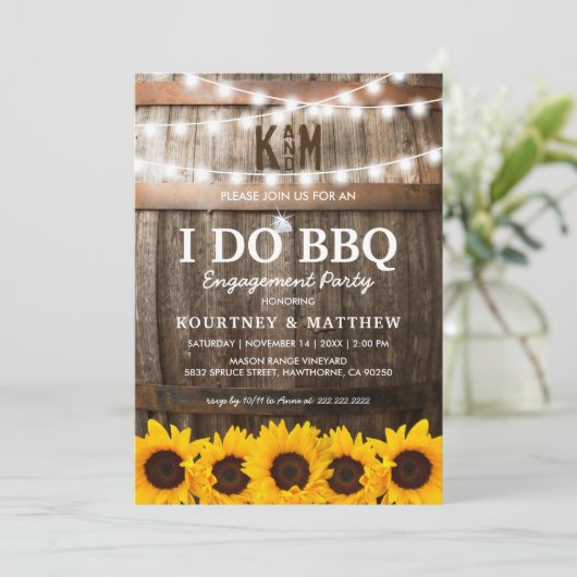 I DO BBQ Rustic Engagement Party Sunflower Kaart (Staand voorkant)