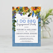 I DO BBQ Rustic Floral Blue Pset Engagement Party Kaart (Staand voorkant)