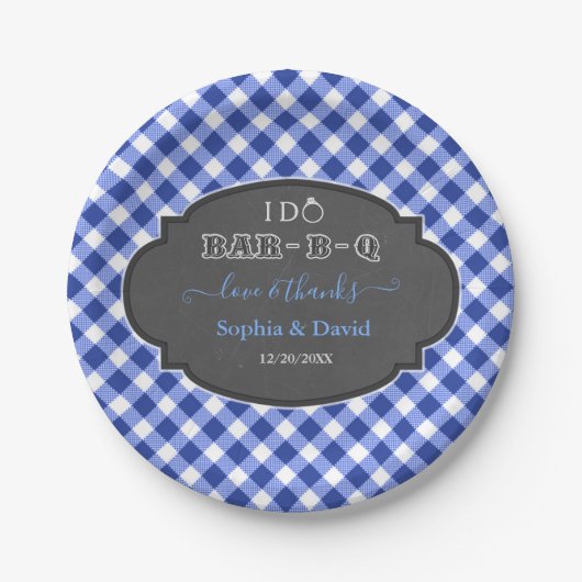 I DO BBQ Rustic Gingham Chalk Verloving Papieren Bordje (Voorkant)