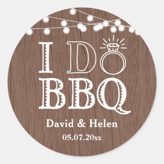I DO BBQ Rustic Wedding Engagment Barbecue Ronde Sticker (Voorkant)