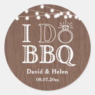 I DO BBQ Rustic Wedding Engagment Barbecue Ronde Sticker