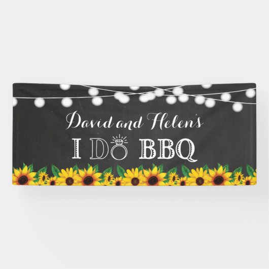 I DO BBQ Sunflower Chalkboard Wedding Engagment Spandoek (Horizontaal)