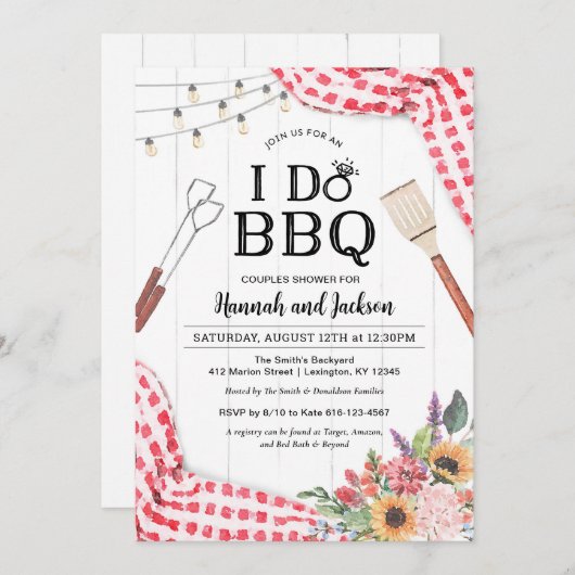 I Do BBQ Uitnodiging voor Koppels Douche met Rood (Voorkant / Achterkant)