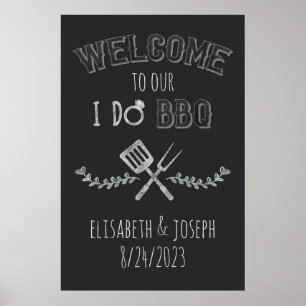 I Do BBQ Vrijgezellenfeest Verloving Green Welcome Poster