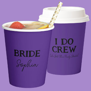 I Do Crew Bruid in Paars Papieren Bekers