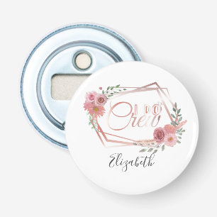 I Do Crew Roze Bloemen Blozende Roze Bloemen Groen Button Flesopener
