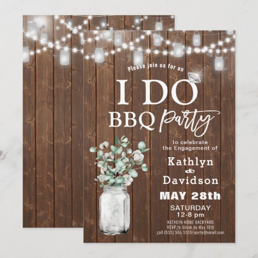I DO Eucalyptus Mason Jar Verloving Invitation Feestdagenkaart (Voorkant / Achterkant)