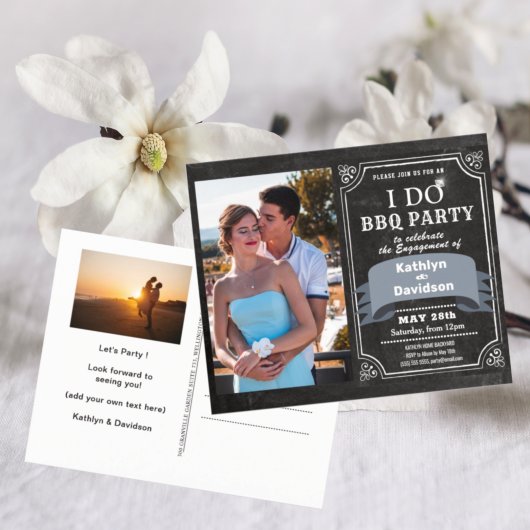 I DO Fiançailles 2 Photo BBQ Party Invitation