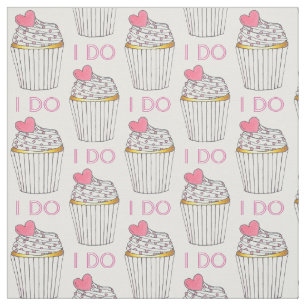 I DO Pink White Heart Cupcake Weddenskke Love Stof