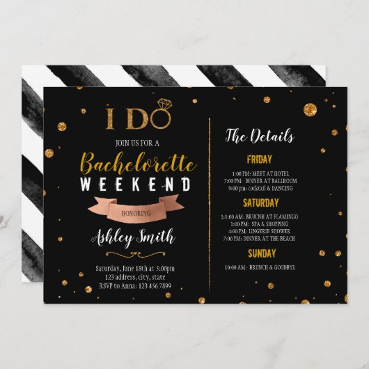 I DO Thème Bachelorette Itinéraire invitation (Devant / Derrière)