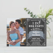 I DO Verloving 4 Foto Zwart Chalkboard BBQ Party Kaart (Staand voorkant)