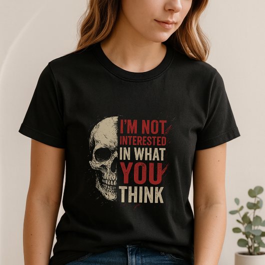 I don't care Tee; Fun Bold Skull Statement T-shirt