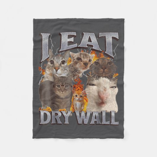 I Eat Drywall Funny Cat Meme Bootleg Graphic Fleece Deken (Voorkant)