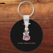I Floral Monogram Name Letters Roze Agate Sleutelh Sleutelhanger (Voorkant)
