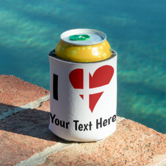 I (Funky Heart Shaped Danish Flag) Your Text Blikjeskoeler