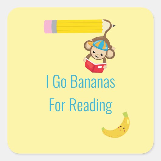 I Go Bananas voor het lezen van Smart Monkey Vierkante Sticker (Voorkant)