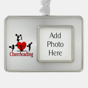 I Hart CheerLeading met Persoonlijke Foto Verzilverd Kader Ornament