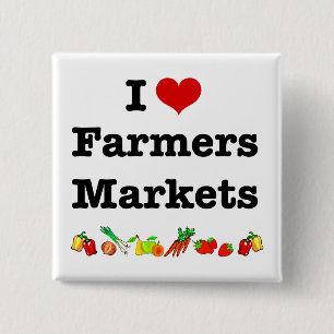 I Hart Farmers Markets Vierkante Button 5,1 Cm