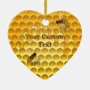I Hart Honingbijen Honingraat Aangepaste tekst Keramisch Ornament