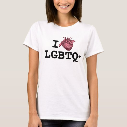 I Hart LGBTQ+ anatomisch correct hart T-shirt (Voorkant)