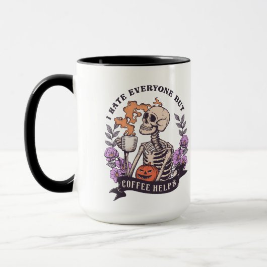 I hate everyone but coffe helps skeleton Halloween Mok (Links)