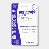 I Have Autism ID Personalized Autistic Name Badge (Achterkant)