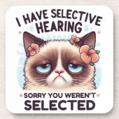 I Have Selective Hearing Funny Cat Lover Gift  Bier Onderzetter (Voorkant)