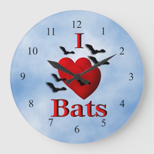 I Heart Bats Nuageux Day Cuisine Mur Horloge (Recto)