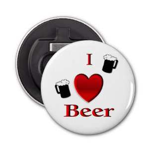 I Heart Beer Design Button Flesopener
