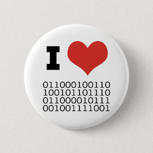 I Heart Binary Ronde Button 5,7 Cm