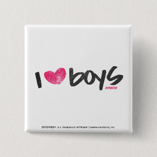 I Heart Boys Magenta Vierkante Button 5,1 Cm