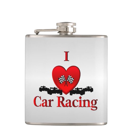 I Heart Car Racing Silver Heupfles (Voorkant)