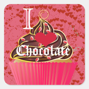I Heart Chocolate-I Love Chocolate Vierkante Sticker