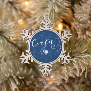 I Heart Corfu, Griekse vlag, Kerkyra Tin Sneeuwvlok Ornament