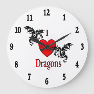 I Heart Dragons Black Numbers Grote Klok