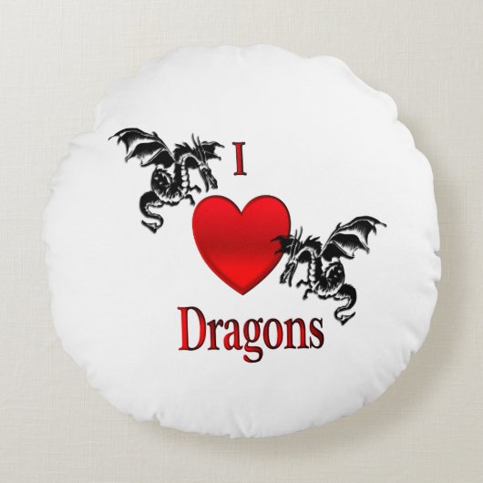 I Heart Dragons Rond Kussen (Voorkant)
