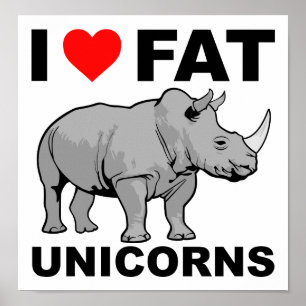 I Heart Fat Unicorn Rhino Drôle Poster