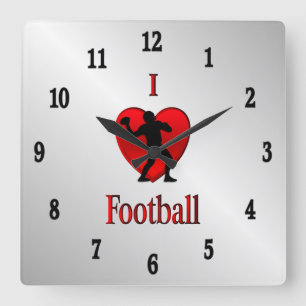 I Heart Football Black Numbers Vierkante Klok