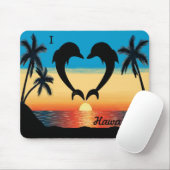 I Heart Hawaii Dophins Ocean Sunset Palm Trees Muismat (Met muis)
