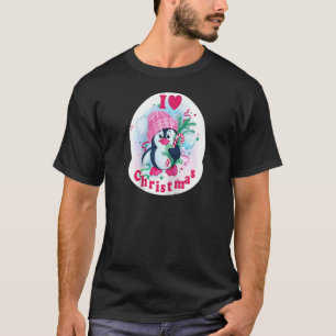 I Heart Kerstmis Pinguïn Liefde Candy Cane Pyjama T-shirt