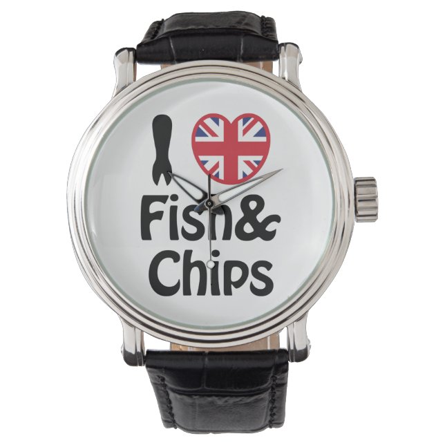 I Heart [Love] Fish & Chips Horloge (Voorkant)
