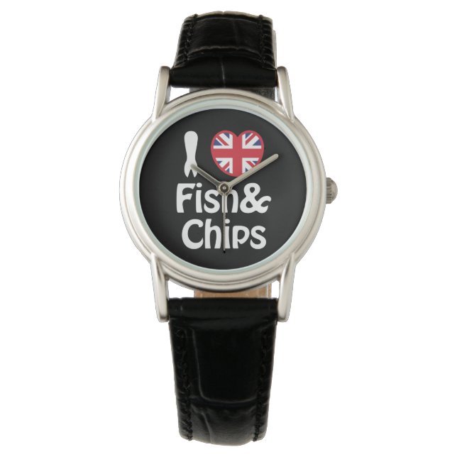 I Heart [Love] Fish & Chips Horloge (Voorkant)