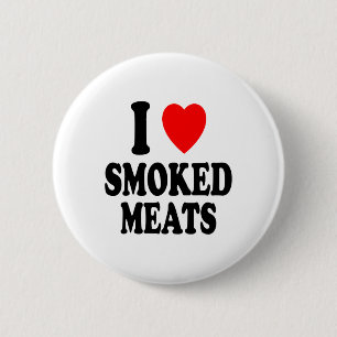 I Heart (Love) Gerookt Vlees BBQ Buiten Zomer Sm Ronde Button 5,7 Cm