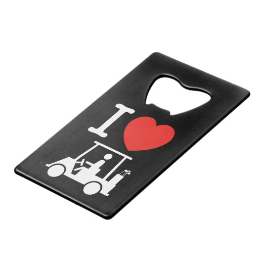 I Heart (Love) Golf Cart Kredietkaart Flessenopener (Voorkant Gekanteld)