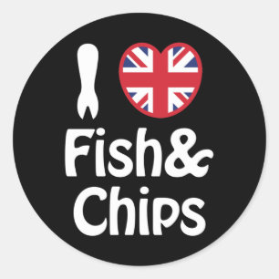 I Heart [Love] Poisson & Chips Sticker rond classi