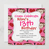 I Heart Monkey Pink I Love Monkeys Invitations (Devant)