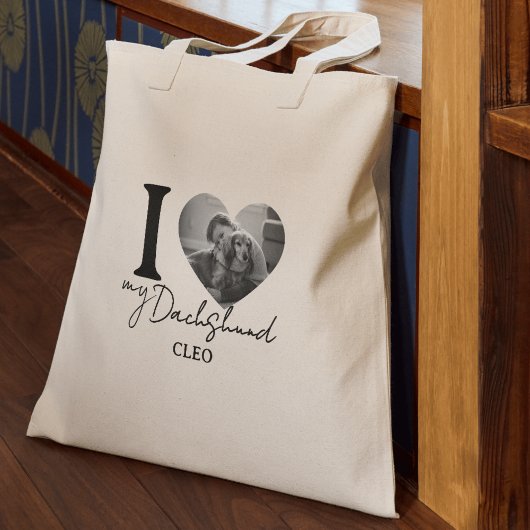 I Heart My Dog Custom Pet Foto en Naam Canvas tas