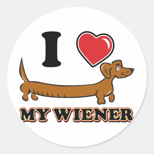I-HEART-MY-WEINER RONDE STICKER (Voorkant)