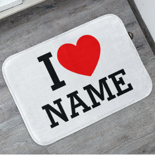 I Heart Name Bath Mat